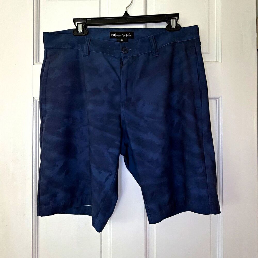TravisMathew Golf Shorts Mens 34 Navy Blue Stretch Performance Flat Front